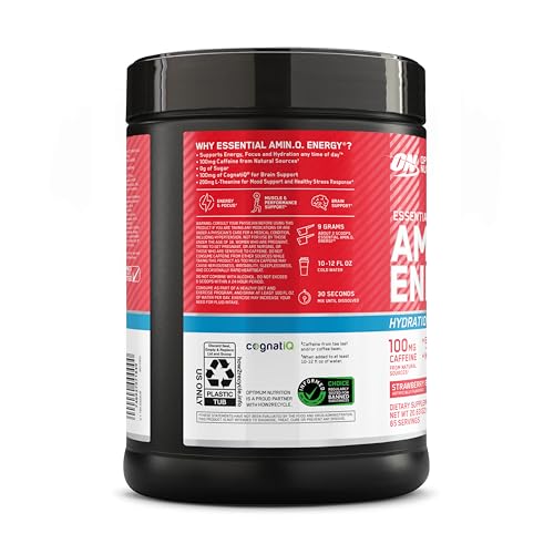 Optimum Nutrition Amino Energy Powder Plus Focus, with BCAA, Electrolytes, and Caffeine, Strawberry Burst, 65 Servings Optimum NutritionAu supplements