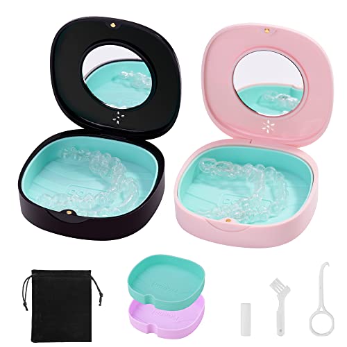 2 Pack Retainer Case with Vent Holes, Mirrors,Compatible with Invisalign,Night Guards DoboliUS supplements