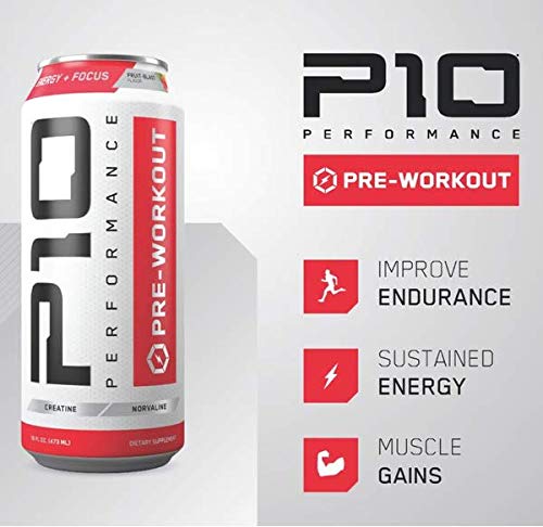 P10 Performance Sugar-Free Pre Workout Drink - 12-Pack, Fruit Blast, 12oz Cans - Energy P10 PerformanceUS supplements