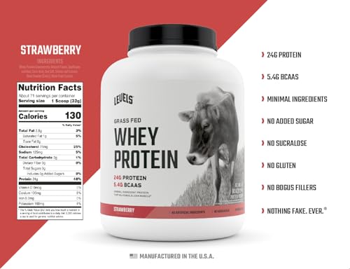 Levels Grass Fed 100% Whey Protein, No Hormones, Strawberry, 5LB Levels NutritionUS supplements