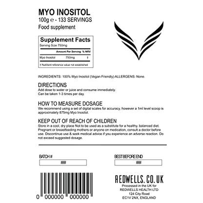 Myo Inositol Powder REDWELLS PCOS & Fertility GMO Free Vegan - 100g Pack REDWELLSUS supplements