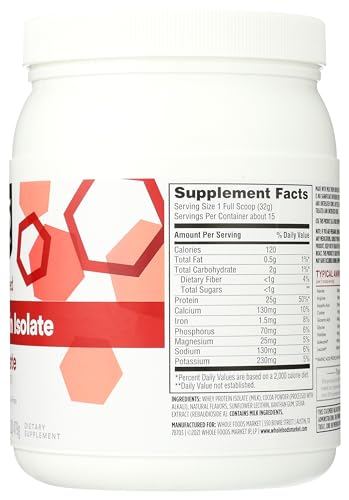 365 by Whole Foods Market, Chocolate Whey Protein Isolate, 16.9 Ounce 365 by Whole Foods MarketUS supplements