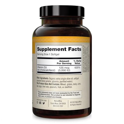 NatureWise Vitamin D3 5000iu (125 mcg) Healthy Muscle Function, and Immune Support NatureWiseUS supplements