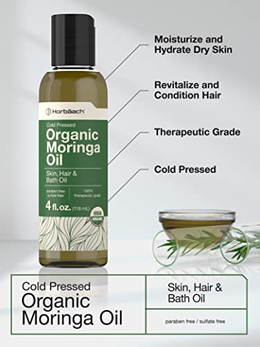 Organic Moringa Oil | 4 fl oz | for Face, Hair, and Skin | 100% Therapeutic Grade | Paraben HorbäachAu supplements