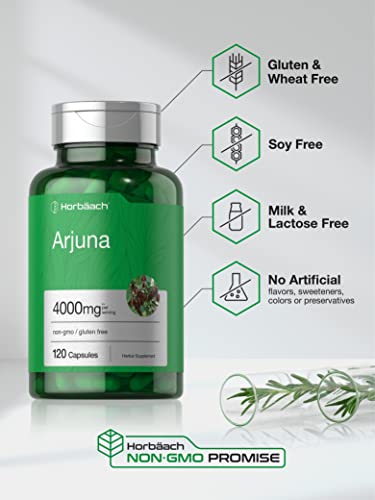 Arjuna Capsules 4000mg | 120 Count | Non-GMO, Gluten Free | from Arjuna Bark Herb HorbäachAu supplements