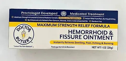 Doctor Butler’s Hemorrhoid & Fissure Ointment – Hemorrhoid Treatment and Hemorrhoid Cream with Lidocaine and Phenylephrine HCI for Fast Acting Relief of Pain, Swelling, Discomfort, and Itching (1 oz.) Doctor Butler'sAu supplements