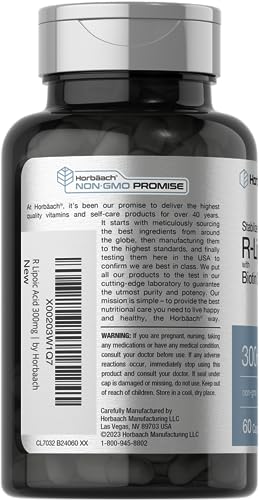 Stabilized R-Lipoic Acid 300mg | 60 Capsules | with Biotin Optimizer | Non-GMO, Gluten HorbäachUS supplements