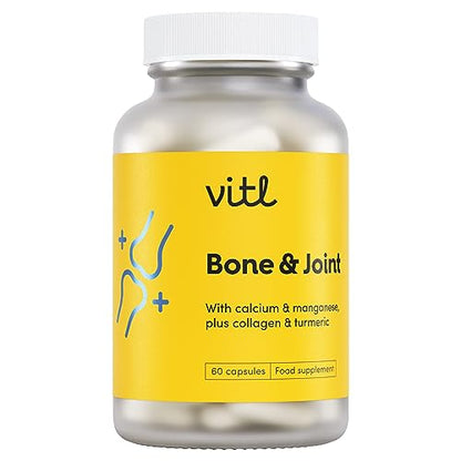 Vitl Bone & Joint Supplement - 60 Capsules - with Calcium, Manganese, Hydrolysed Type II Collagen & Turmeric - Maintenance for Joints, Bones VITLUS supplements
