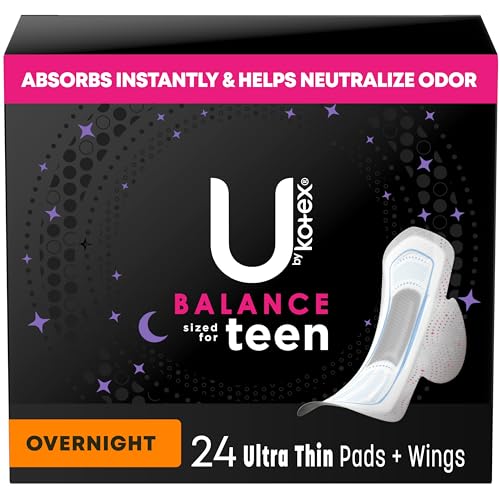 U by Kotex Balance Sized for Teens Ultra Thin Overnight Pads with Wings, 24 Count (Packaging May Vary) U by KotexAu supplements