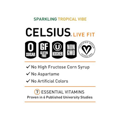 CELSIUS Sparkling Tropical Vibe, Functional Essential Energy Drink 12 Fl Oz (Pack of 12) CELSIUSUS supplements
