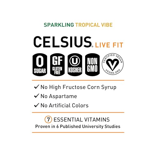 CELSIUS Sparkling Tropical Vibe, Functional Essential Energy Drink 12 Fl Oz (Pack of 12) CELSIUSUS supplements