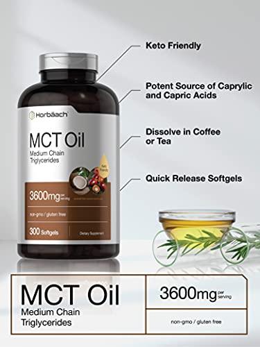 Keto MCT Oil Capsules 3600mg | 300 Softgels | Coconut Oil Pills | Non-GMO and Gluten HorbäachAu supplements