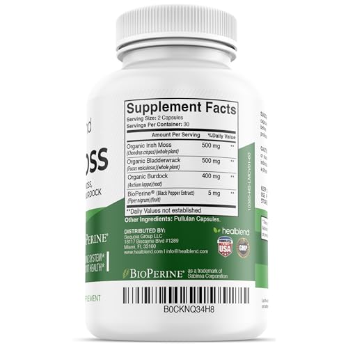 healblend Organic Irish Moss, Bladderwrack, Burdock, & BioPerine - 1405mg with Black Pepper healblendAu supplements