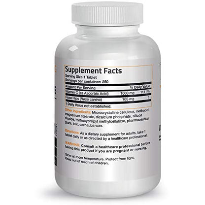 Bronson Vitamin C 1000 mg with Rose Hips Sustained Release, 250 Tablets BronsonUS supplements
