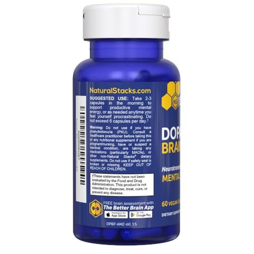 NATURAL STACKS Dopamine Brain Food - 650mg L-Tyrosine Supplement - Dopamine Supplement for Focus & Mental Drive - Supports Mental Energy - Neurotransmitter Support with B Vitamins - 60 Capsules NATURAL STACKSAu supplements