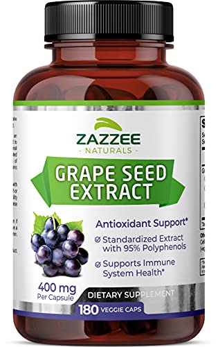Zazzee High Strength Grape Seed 50:1 Extract, 20,000 mg Strength, 180 Vegan Capsules ZazzeeUS supplements
