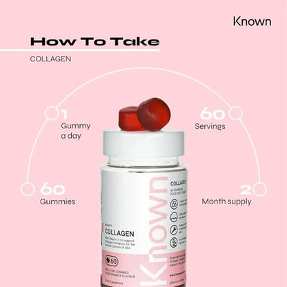 Marine Collagen Gummies by Known Nutrition with Vitamin C | 60 One-a-Day 500mg Hydrolysed Marine Collagen Gummies KnownUS supplements