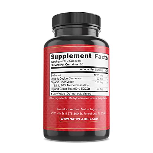Native Logic Berberine HCL 1200mg with Ceylon Cinnamon, Bitter Melon, and Green Tea Native LogicUS supplements