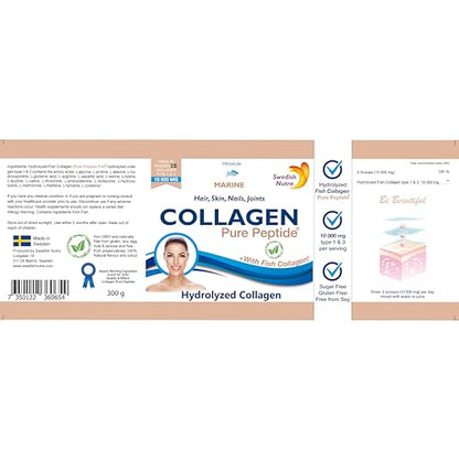 Swedish Nutra Powder Marine Collagen - Pack of 300g, 30 Day Supply | Minimize Fine Lines, Wrinkles & Improve Skin Elasticity | High Absorption Rate Swedish NutraUS supplements