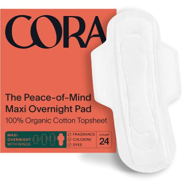 Cora Organic Cotton Topsheet Maxi Pads | Ultra Thin Period Pads with Wings | Maxi Overnight CoraAu supplements