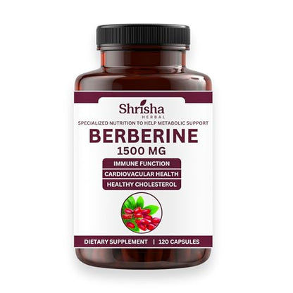 SHRISHA HERBAL Indian Berberine 1500mg - Berberine HCl 500mg Per Capsule - Support SHRISHA HERBALUS supplements