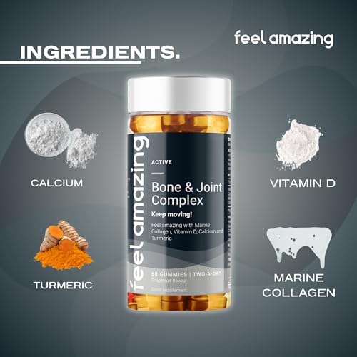 Feel Amazing Bone & Joint Complex Gummies - with Calcium, Vitamin D3 & Marine Collagen - 60 Grapefruit-Flavored Gummies - 30-Day Supply (1) Feel AmazingAu supplements
