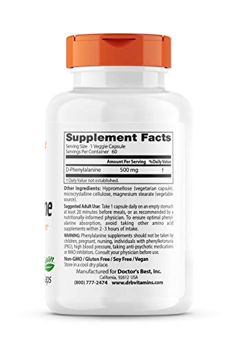Doctor's Best D-Phenylalanine, Supports Mood, Nervous System, Non-GMO, Vegan, Gluten Doctor's BESTAu supplements