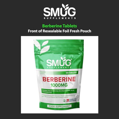 SMUG Supplements Berberine Tablets - 100 High Strength 1000mg Pills - Can Promote SMUG SupplementsUS supplements