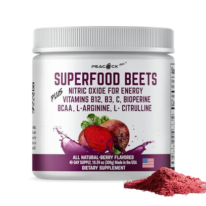 Peacock Max Superfoods Blend Immunity Support Vegan Gluten Free (Beets Nitric Oxide B12 Powder) Peacock MaxUS supplements