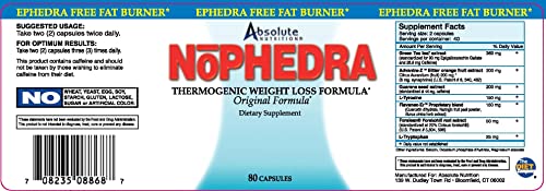 Absolute Nutrition Thermogenic Fat Burners, Nophedra Capsules, 80 Count Bottle Absolute NutritionAu supplements