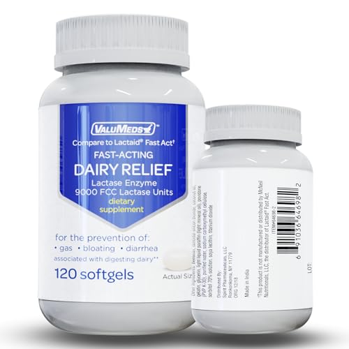 ValuMeds Fast Acting Dairy Relief Lactose Enzymes, 120 Softgels, Help Prevent Gas ValuMedsUS supplements