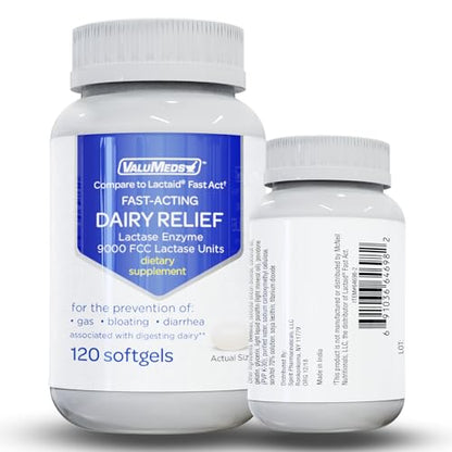 ValuMeds Fast Acting Dairy Relief Lactose Enzymes, 120 Softgels, Help Prevent Gas ValuMedsUS supplements