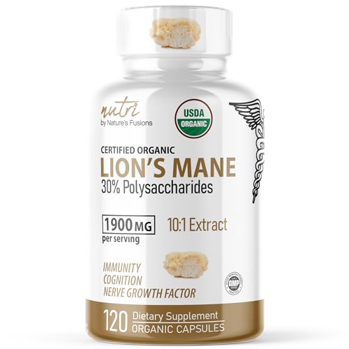 Nutri Organic Lions Mane Supplement Capsules - 1900 mg, 10:1 Dual Extraction, 120 Count Nature's FusionsUS supplements