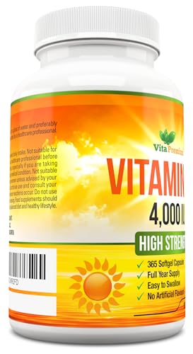 Vitamin D 4,000 IU Softgels, Maximum Strength Vitamin D3 Supplement, 365 Easy to Swallo Vita PremiumUS supplements