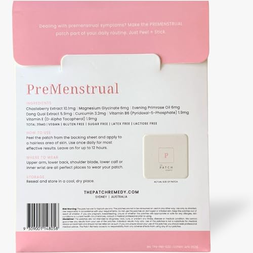 The Patch Remedy Pre Menstrual Patch | Chasteberry, Magnesium, Evening Primrose, Dong Quai, B6 & Vitamin E | 30 Patches The Patch RemedyAu supplements