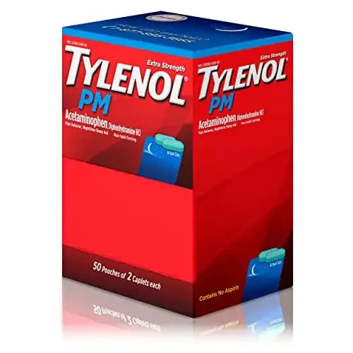 Tylenol PM Extra Strength Nighttime Pain Reliever Sleep Aid Caplets with Acetaminophen & Diphenhydramine HCl, Relief for Nighttime Aches & Pains, Travel Size, 50 Packs of 2 Caplets TylenolAu supplements