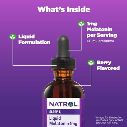 Natrol Liquid Melatonin 1mg, Berry-Flavored Dietary Supplement for Restful Sleep, 2 Fl Oz NatrolUS supplements