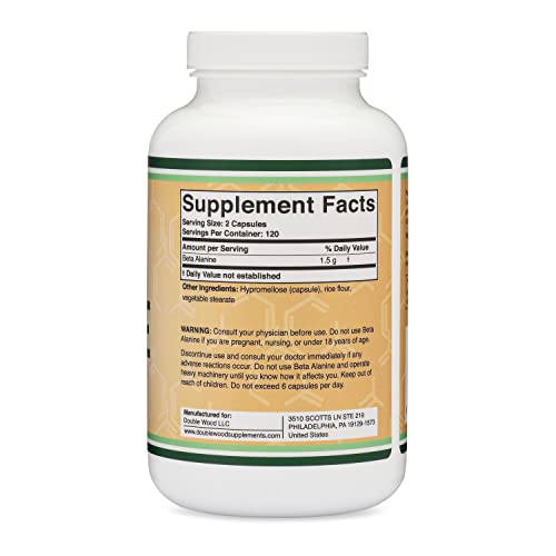 Beta Alanine Powder Capsules (Bulk Jar 240 Pills, 1.5 Gram Servings) Stimulant Free Pre Double Wood SupplementsAu supplements