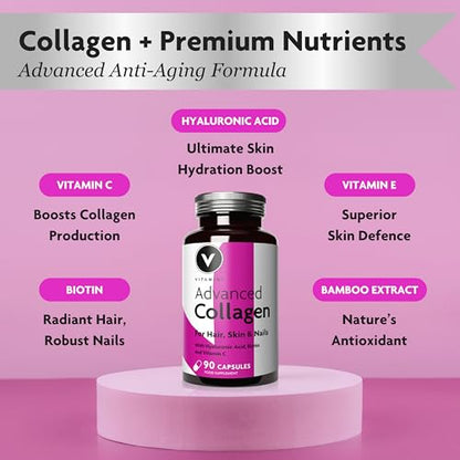 Premium Collagen Supplements for Women - High Strength Marine Collagen with Hyaluronic Acid, Biotin, Vitamin C & E V VitaminiUS supplements