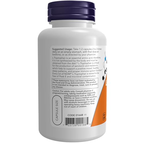 NOW Supplements, L-Tryptophan 500 mg, Encourages Positive Mood*, Supports Relaxation NOWAu supplements