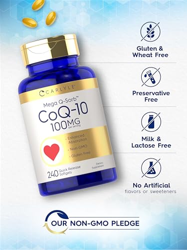 Carlyle CoQ10 100mg | 240 Softgels | Mega Q-Sorb Coenzyme Q-10 | with Black Pepper CarlyleUS supplements