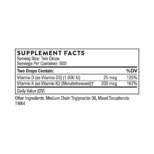 THORNE Vitamin D + K2 Liquid with a metered Dispenser - Vitamins D3 and K2 to Support THORNEUS supplements