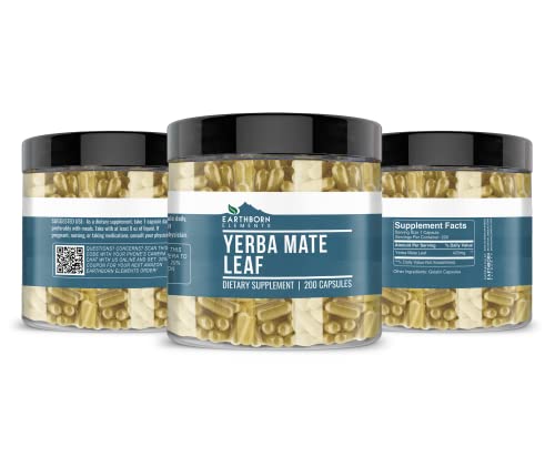 Earthborn Elements Yerba Mate Leaf 200 Capsules, Pure & Undiluted, No Additives Earthborn ElementsAu supplements