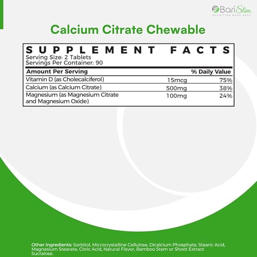 BariSlim Bariatric Calcium Citrate with Magnesium and Vitamin D Tabs - 500 mg of Calcium BariSlimAu supplements
