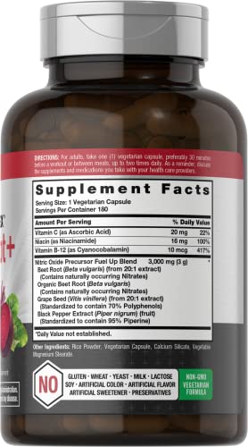 Nitric Oxide Beet Root Capsules | with Nitrates | 180 Count | Nitric Oxide Precursor | Vegetarian HorbäachUS supplements