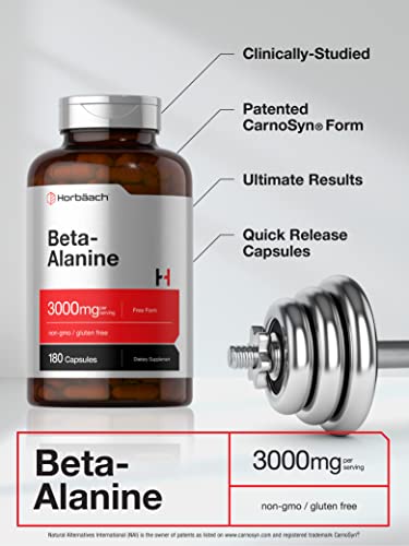 Beta Alanine Capsules | 3000mg | 180 Count | Non-GMO, Gluten Free Supplement HorbäachUS supplements
