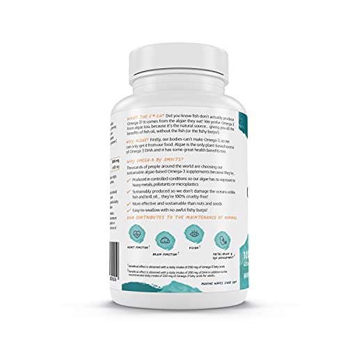 Omvits Vegan Omega 3 DHA from Algae Oil 1000mg - 60 Softgel Capsules with Vitamin E OmvitsUS supplements
