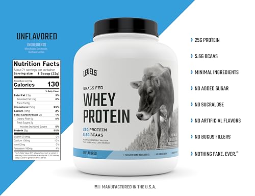 Levels Grass Fed 100% Whey Protein, No Hormones, Unflavored, 5LB Levels NutritionUS supplements
