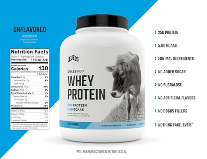 Levels Grass Fed 100% Whey Protein, No Hormones, Unflavored, 5LB Levels NutritionUS supplements