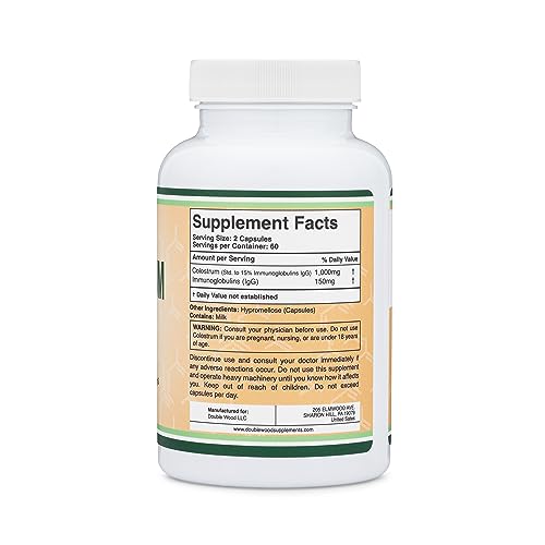 Colostrum Supplement 120 Capsules, 1,000mg per Serving (Bovine Colostrum Powder Double Wood SupplementsUS supplements